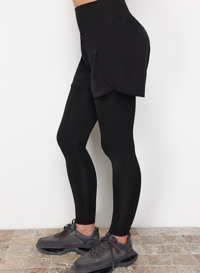 trendyol Black 2-Layer Shorts Detailed Full Length Knitted Sports Leggings THMSS24TY00043 - Image 1