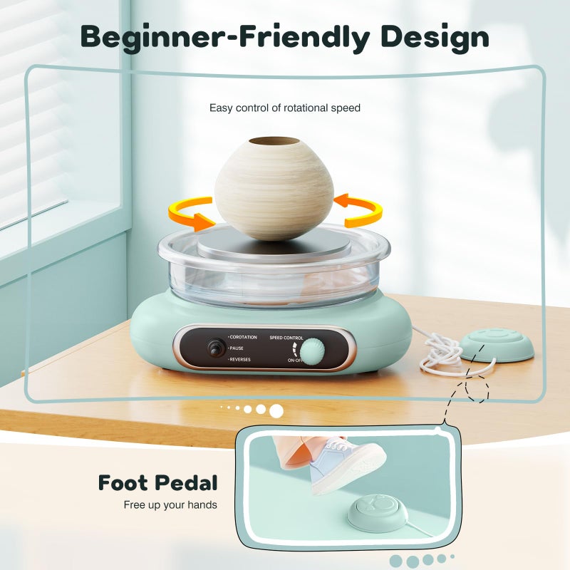 Alldeer Mini Pottery Wheel Kit - 4.7" Turntable Electric Clay Wheel with Foot Pedal, Adjustable Speed Ceramic Making Machine with 8 Pottery Shaping Tools, Craft Kits for Kids - Image 4