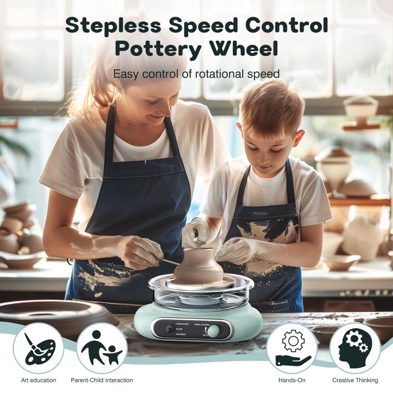 Alldeer Mini Pottery Wheel Kit - 4.7" Turntable Electric Clay Wheel with Foot Pedal, Adjustable Speed Ceramic Making Machine with 8 Pottery Shaping Tools, Craft Kits for Kids - Image 2