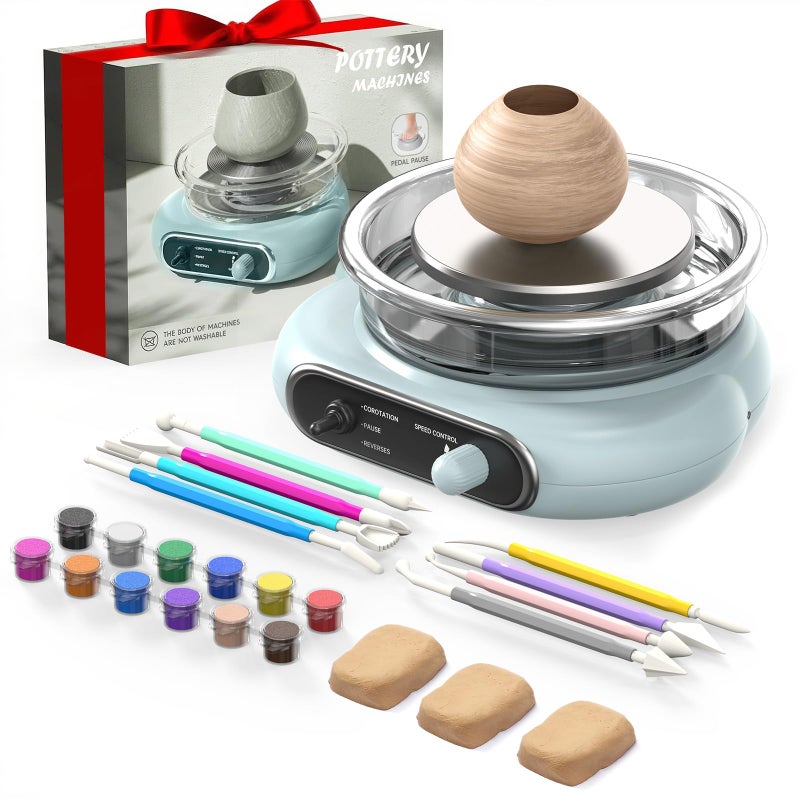 Alldeer Mini Pottery Wheel Kit - 4.7" Turntable Electric Clay Wheel with Foot Pedal, Adjustable Speed Ceramic Making Machine with 8 Pottery Shaping Tools, Craft Kits for Kids - Image 1