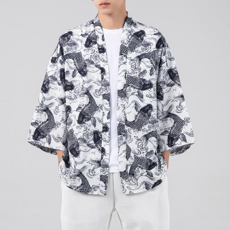 Summer Harajuku Kimono Cardigan Sun Protection Retro Black fan - Image 4