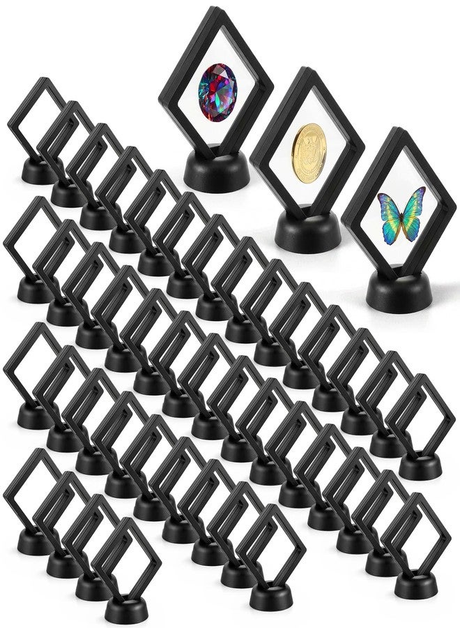 AOZUO 60 Pcs Black 3D Floating Display Case, Transparent PE Film Jewelry Storage Box with Base Challenge Coin Display Frame Holder Stand Bulk for AA Coin Medallion Shells Stamps Gem Collecting - Image 1