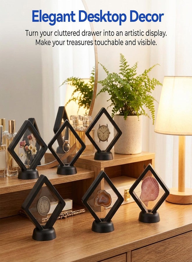 AOZUO 60 Pcs Black 3D Floating Display Case, Transparent PE Film Jewelry Storage Box with Base Challenge Coin Display Frame Holder Stand Bulk for AA Coin Medallion Shells Stamps Gem Collecting - Image 3