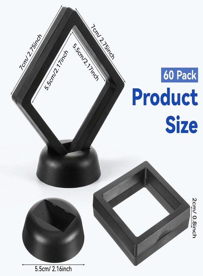 AOZUO 60 Pcs Black 3D Floating Display Case, Transparent PE Film Jewelry Storage Box with Base Challenge Coin Display Frame Holder Stand Bulk for AA Coin Medallion Shells Stamps Gem Collecting - Image 2