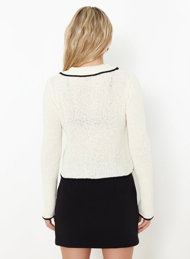 trendyol Ecru Cotton Blend Crop/Short Knitwear Cardigan - Image 5