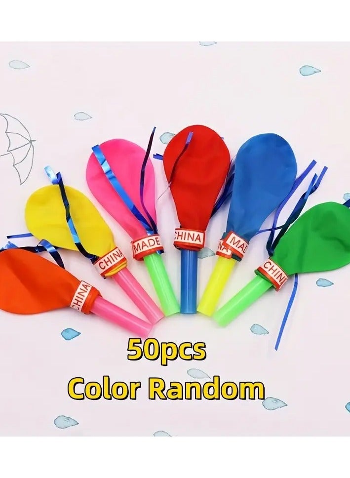 LIXADA 50pcs Interesting Whistle Balloons, Balloon Ball Metallic Balloons Fringed Balloons Random Color Balloons Hair Dryer Whistle Birthday Party Supplies, Birthday Party Gifts, Outdoor game interactive props For Kids Above 2 Years Old (color random) - Image 1