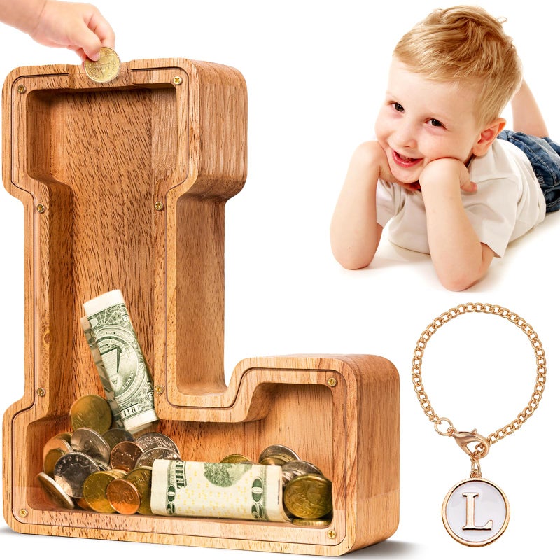 SummiDate Wooden Letter Piggy Bank Piggy Bank for Boys Girls Toddler Alphabet L Money Bank Coin Bank Birthday Gift for KidsBirthday Easter Gifts for Kids L