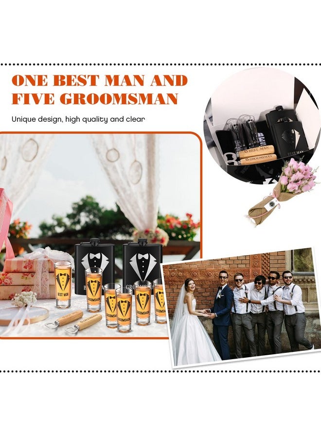 Yaomiao Yaomiao 30 Pcs Groomsmen Gift Wedding Gift, Including 6 Pcs 8 oz Groomsmen Flask 6 Wooden Bottle Opener 6 Party Favors Shot Glasses 6 Groomsmen Gift Boxes Empty 6 Proposal Cards Best Man Gift  - Image 4