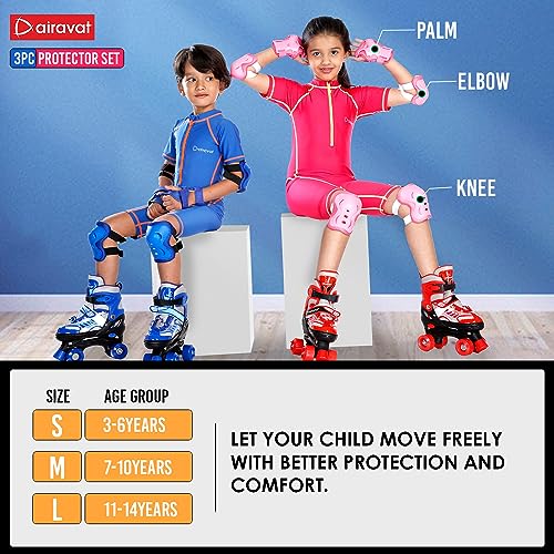 AIRAVAT Skating Guard, Cycling Protection Set, Protective Skating Guard Kit, Multi Sport Gear with 1 Pair Knee Support, Elbow Support, Palm Support (Small - 3 Year to 6 Year, White Sky Blue Color) - Image 4
