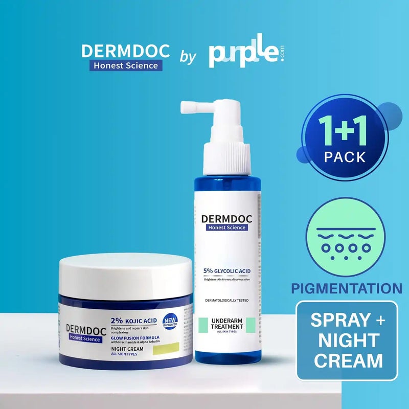 DermDoc مجموعة ديرم دوك لتفتيح البشرة 2 كريم ليلي بحمض الكوجيك مع النياسيناميد 25 جرام 5 بخاخ تفتيح تحت الإبط بحمض الجليكوليك 100 مل لمنع حب الشباب - Image 2