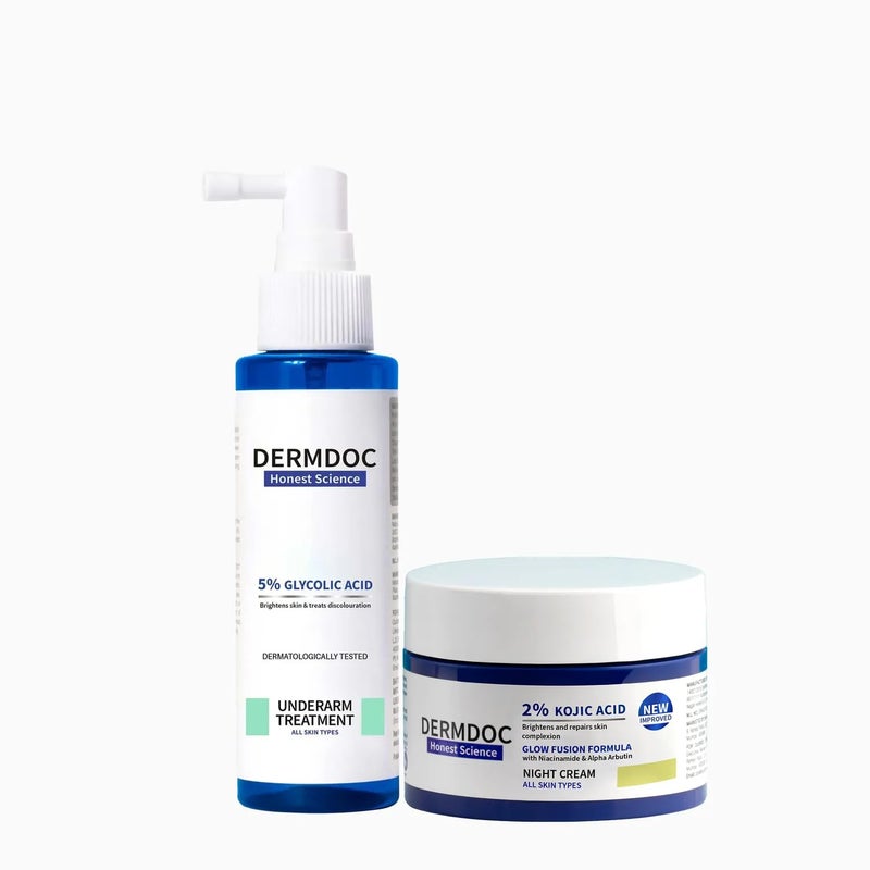 DermDoc مجموعة ديرم دوك لتفتيح البشرة 2 كريم ليلي بحمض الكوجيك مع النياسيناميد 25 جرام 5 بخاخ تفتيح تحت الإبط بحمض الجليكوليك 100 مل لمنع حب الشباب - Image 1