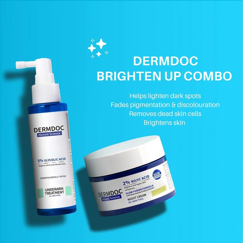 DermDoc مجموعة ديرم دوك لتفتيح البشرة 2 كريم ليلي بحمض الكوجيك مع النياسيناميد 25 جرام 5 بخاخ تفتيح تحت الإبط بحمض الجليكوليك 100 مل لمنع حب الشباب - Image 3