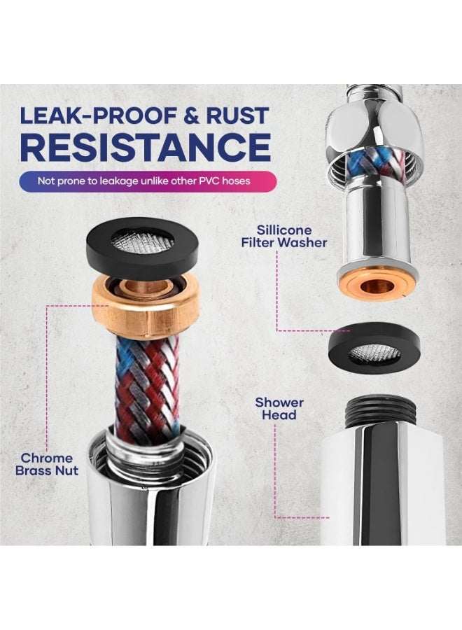 كورالبلو خرطوم دش بطول إضافي 1.5 متر: خرطوم دش مضاد للالتواء 360 درجة، مضفر مزدوج مقاوم للتسرب من الفولاذ المقاوم للصدأ 304، تصميم مضاد للتآكل مع قلب داخلي دوار من النحاس مقاس 1/2 بوصة - Image 3