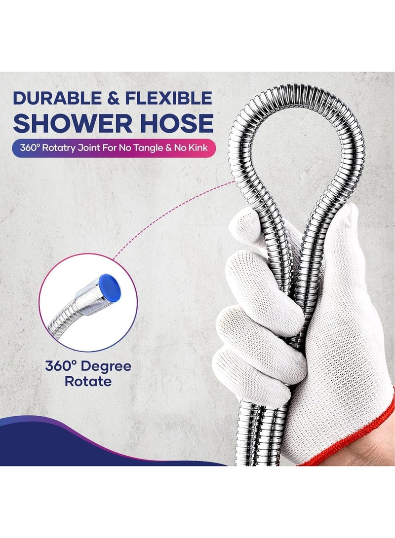 كورالبلو خرطوم دش بطول إضافي 1.5 متر: خرطوم دش مضاد للالتواء 360 درجة، مضفر مزدوج مقاوم للتسرب من الفولاذ المقاوم للصدأ 304، تصميم مضاد للتآكل مع قلب داخلي دوار من النحاس مقاس 1/2 بوصة - Image 2