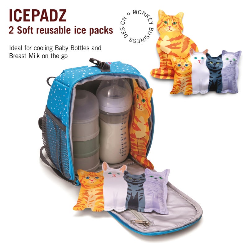 Monkey Business Icepadz Soft Ice Pack Set, 2 Reusable Ice Packs for Baby Bottles and Breast Milk, Slim Ice Pack for Cooler and Lunch Box, (Icepadz - Kitty) - Image 2