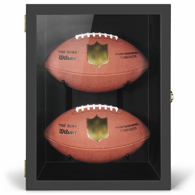 TJ.MOREE TJMOREE 2 Football Case Display Case Full Size Rugby Holders for Balls Display Wall Mount Shadow Box with Locks for Home Football Collector Memorabilia Autograph Balls  Black 