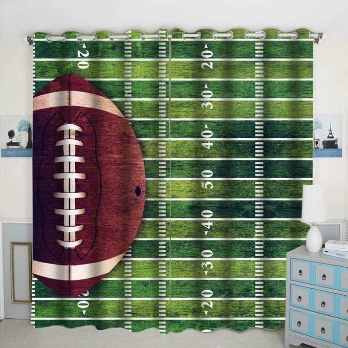 QH AMERICAN FOOTBALL THEME CURTAINS BLACKOUT THERMAL INSULATED LIGHT BLOCKING 42W X 84L INCH SET OF 2 PANELS