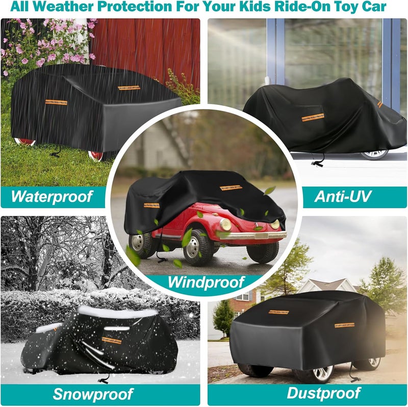 GRABADO Children's Car Cover, Large Car Toy Cover, Robust 420D Universal Car Cover for Children, Electric Vehicles, Waterproof, Outdoor, Rain and Dust Protection, Sun, with 3 Reflective Strips and Bag - Image 3