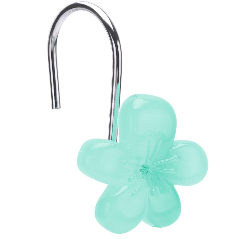 Cute Flower Shower Curtain Hooks Glow in The Dark Pretty Floral Themed Elegant Bathroom Decor Teal
