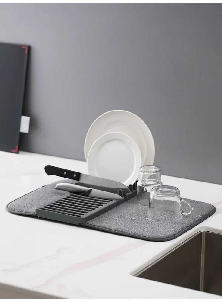 دراينج مات منشفة مواعين - مفرش برف تجفيف الأطباق - مفرش بمنظم اطباق وتجفيف الاطباق بعد الغسيل - ف تجفيف الأطباق وسجادة تجفيف الأطباق في منتج واحد - فوطة مطبخ فائقة الامتصاص مع منظم أطباق قابل للطي ورف تجفيف - منظم اطباق - رف تجفيف الاطباق من البلاستيك والمايكروفايبر مع رف اطباق لتزيين الطاولة، لوازم المطبخ المنزلية ( مطبقية فى منشفة ) - الدراينج مات للمطبخ - منشفة مواعين مع منظم للاطباق - منظم ومجفف لاطباق المواعين - Image 2