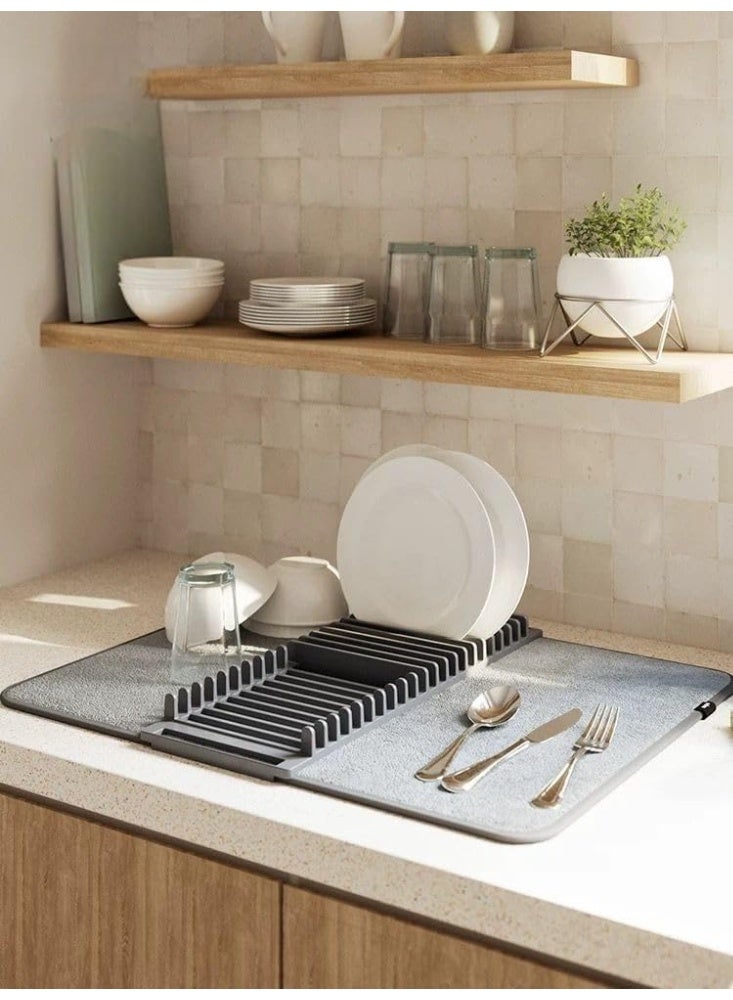 دراينج مات منشفة مواعين - مفرش برف تجفيف الأطباق - مفرش بمنظم اطباق وتجفيف الاطباق بعد الغسيل - ف تجفيف الأطباق وسجادة تجفيف الأطباق في منتج واحد - فوطة مطبخ فائقة الامتصاص مع منظم أطباق قابل للطي ورف تجفيف - منظم اطباق - رف تجفيف الاطباق من البلاستيك والمايكروفايبر مع رف اطباق لتزيين الطاولة، لوازم المطبخ المنزلية ( مطبقية فى منشفة ) - الدراينج مات للمطبخ - منشفة مواعين مع منظم للاطباق - منظم ومجفف لاطباق المواعين - Image 4