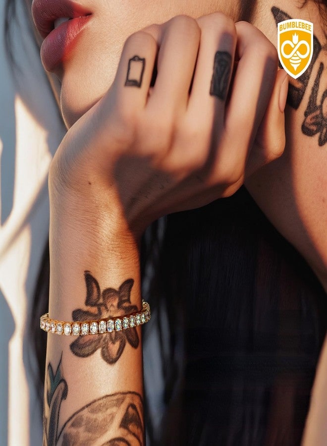 بامبل بي سوار تنس مصنوع يدويًا بتصميم النحلة للنساء، مطلي بالذهب عيار 14 قيراطًا، مرصع بـ 12.96 قيراطًا من الزركونيا الإيطالية المصنعة في المختبر من الدرجة 5A - مضاد للحساسية، قابل للتعديل من 6 إلى 7.5 بوصة، هدية مجوهرات للزفاف والذكرى السنوية وأعياد الميلاد والكريسماس، 6 - Image 3