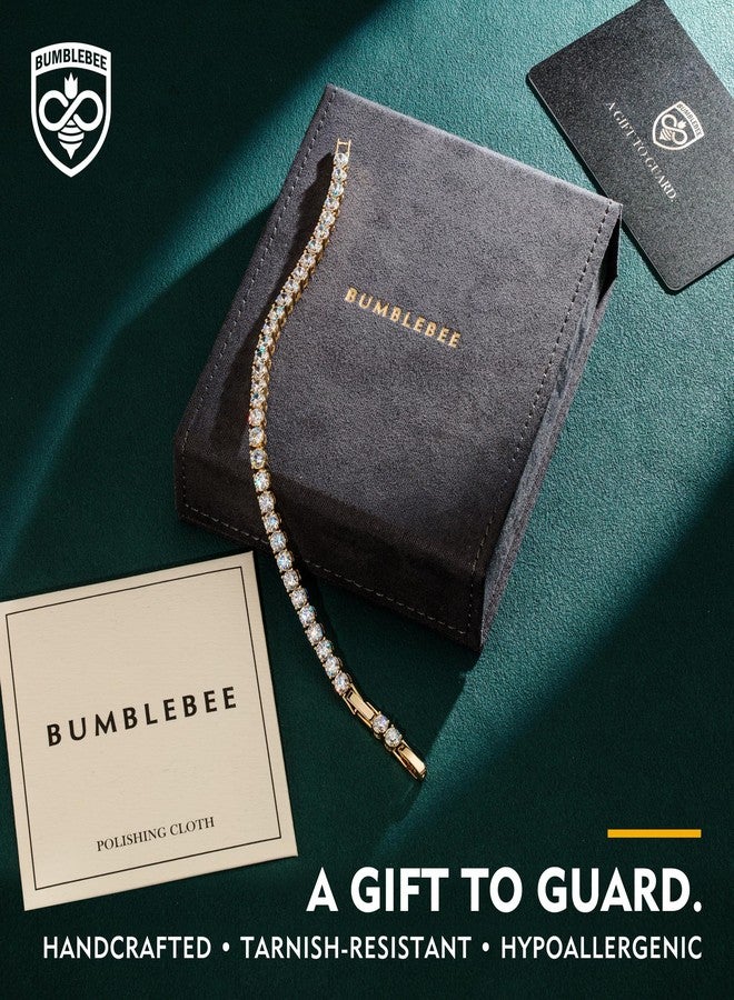 بامبل بي سوار تنس مصنوع يدويًا بتصميم النحلة للنساء، مطلي بالذهب عيار 14 قيراطًا، مرصع بـ 12.96 قيراطًا من الزركونيا الإيطالية المصنعة في المختبر من الدرجة 5A - مضاد للحساسية، قابل للتعديل من 6 إلى 7.5 بوصة، هدية مجوهرات للزفاف والذكرى السنوية وأعياد الميلاد والكريسماس، 6 - Image 2