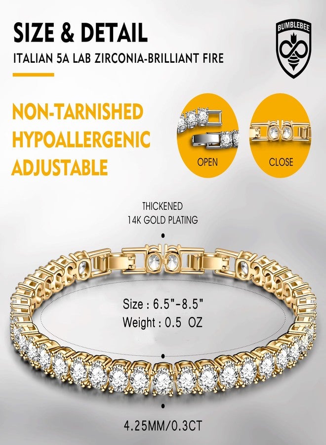 بامبل بي سوار تنس مصنوع يدويًا بتصميم النحلة للنساء، مطلي بالذهب عيار 14 قيراطًا، مرصع بـ 12.96 قيراطًا من الزركونيا الإيطالية المصنعة في المختبر من الدرجة 5A - مضاد للحساسية، قابل للتعديل من 6 إلى 7.5 بوصة، هدية مجوهرات للزفاف والذكرى السنوية وأعياد الميلاد والكريسماس، 6 - Image 5