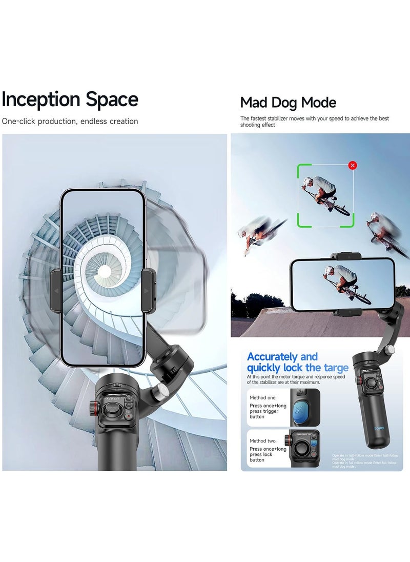TOKQI - Handheld 3-Axis Gimbal Stabilizer for Phone Vlog Gimbal Anti-Shake with Detachable Remote Control Mini Tripod Max. 280g Payload Replacement for iPhone 16/15/14/13/12 Android Phones - Image 1