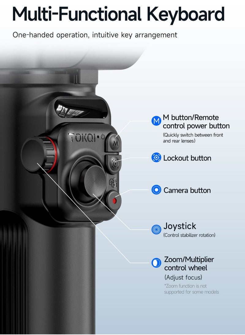 TOKQI - Handheld 3-Axis Gimbal Stabilizer for Phone Vlog Gimbal Anti-Shake with Detachable Remote Control Mini Tripod Max. 280g Payload Replacement for iPhone 16/15/14/13/12 Android Phones - Image 1