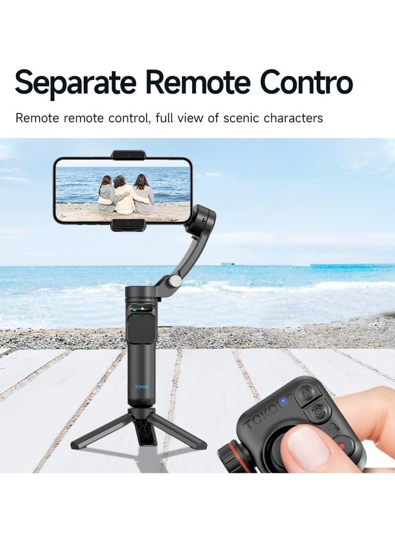 TOKQI - Handheld 3-Axis Gimbal Stabilizer for Phone Vlog Gimbal Anti-Shake with Detachable Remote Control Mini Tripod Max. 280g Payload Replacement for iPhone 16/15/14/13/12 Android Phones - Image 1