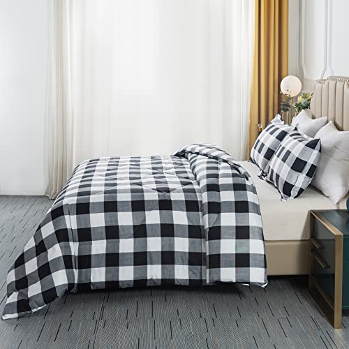 Caressma Buffalo Plaid Comforter Set Full Size, Black White Plaid Comforter Bedding Set for All Seasons, Classic Gingham Pattern Print Soft Microfiber 3 Pieces Comforter with Pillowshams - Image 3