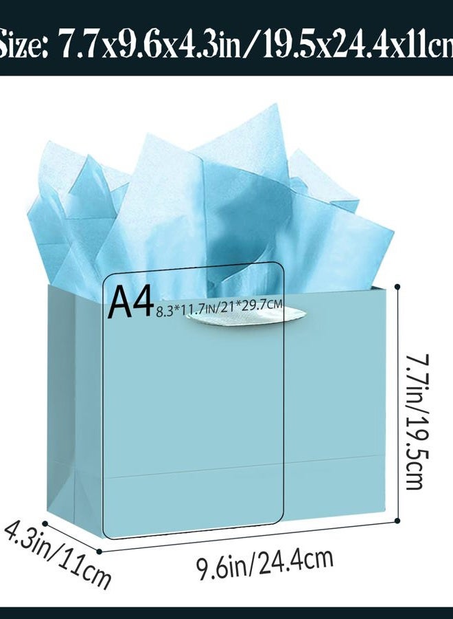 qiqee 5PCS Lake Blue Gift Bags with Ribbon Handles 9.6"x7.9"x4.3" Medium Size Gift Bags (10PCS Tissue Paper included, Medium Wide) - Image 3
