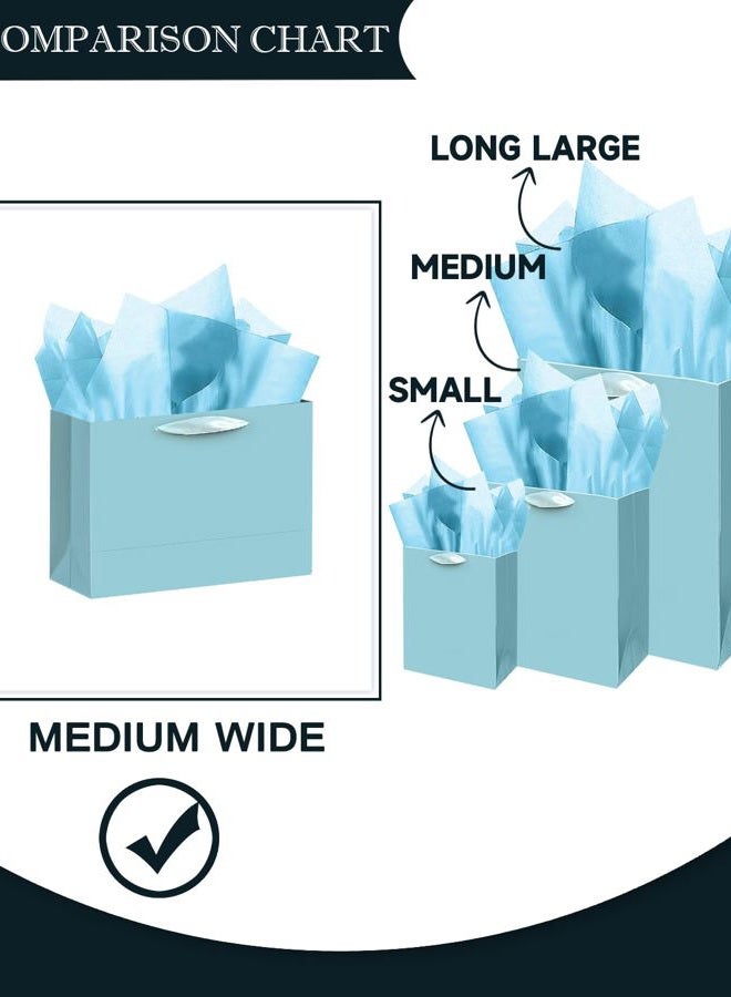 qiqee 5PCS Lake Blue Gift Bags with Ribbon Handles 9.6"x7.9"x4.3" Medium Size Gift Bags (10PCS Tissue Paper included, Medium Wide) - Image 4