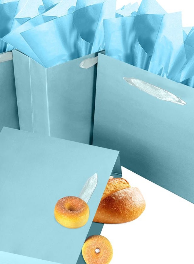 qiqee 5PCS Lake Blue Gift Bags with Ribbon Handles 9.6"x7.9"x4.3" Medium Size Gift Bags (10PCS Tissue Paper included, Medium Wide) - Image 2