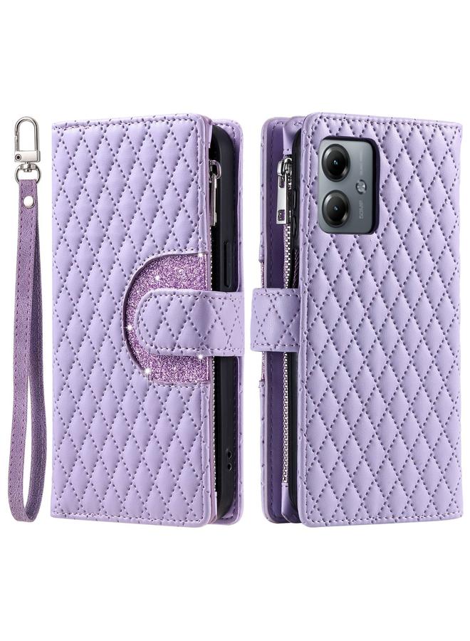 اس-توب جراب لهاتف Motorola Moto G14 جراب هاتف من الجلد اللامع بسحاب ومحفظة - Image 3