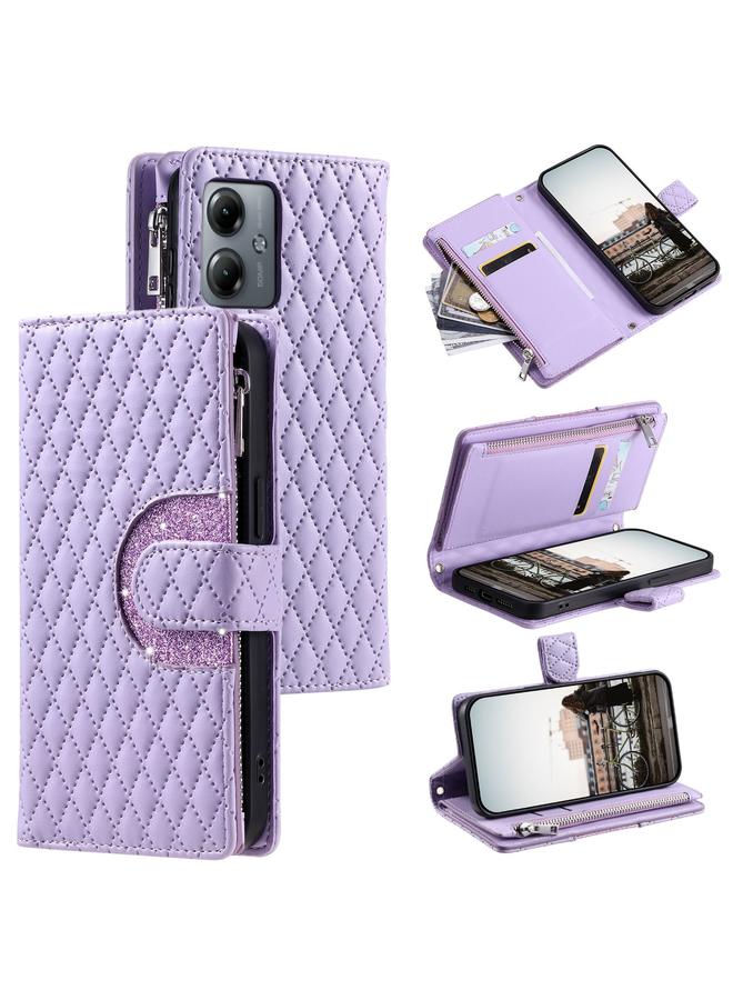 اس-توب جراب لهاتف Motorola Moto G14 جراب هاتف من الجلد اللامع بسحاب ومحفظة - Image 1