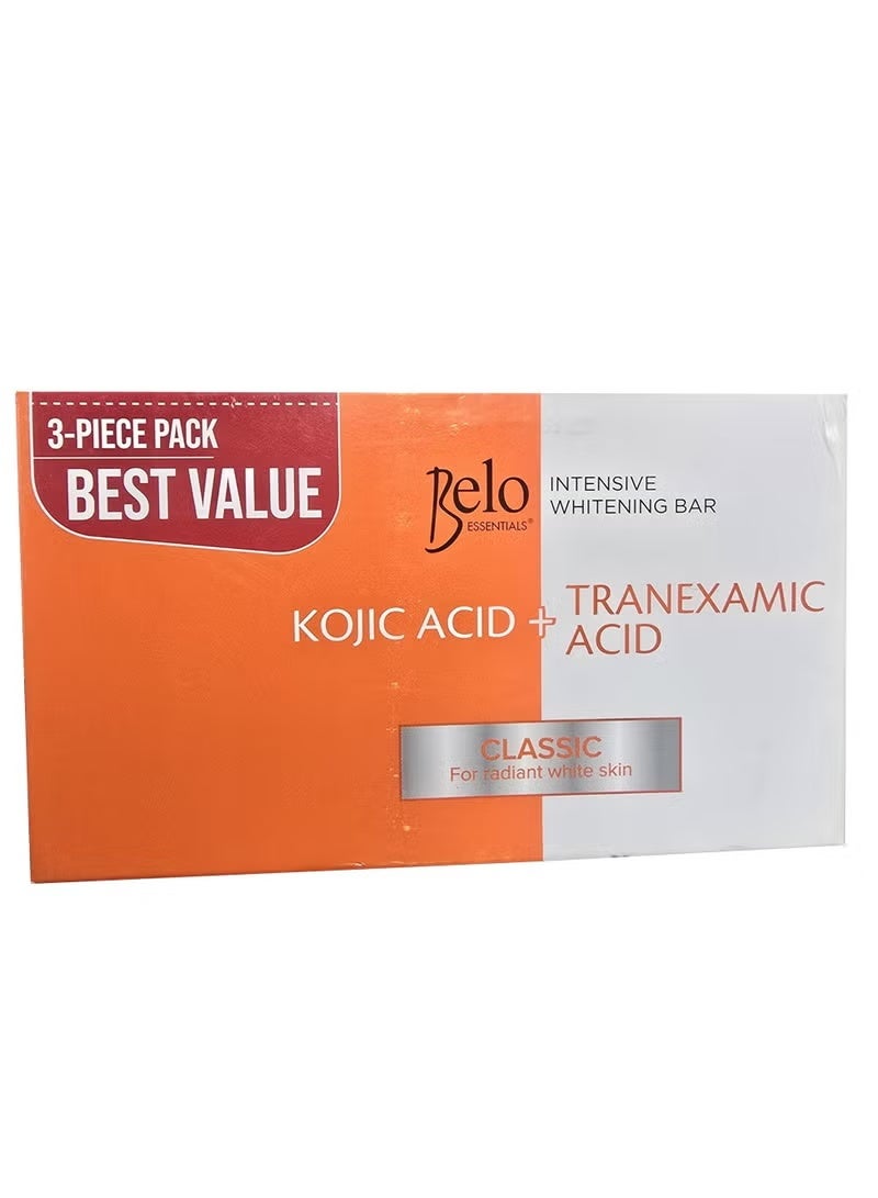 Belo Essentials Intensive Whitening Bar Kojic Acid + Tranexamic Acid Classic for Radiant White Skin 65gm 3 Soap Bars