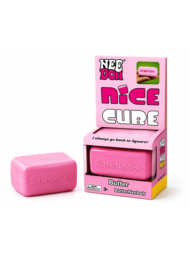 Nee Doh Nice Cube Butter Super Solid Fidget Toy, Squishy Stretch Stress Relief Squeeze Block, Pack of 2 Pink & Yellow for Kids & Adults - Image 3