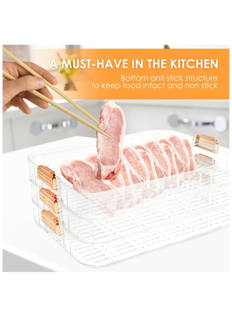 SYOSI Deli Meat Container, 3 Layer Bacon Storage Container, Time Recording Refrigerator Food Organizer Box with Snaps, Stackable Non Stick Airtight Keeper for Meat Bacon Dumpling Bread Fish Vegetable - Image 5