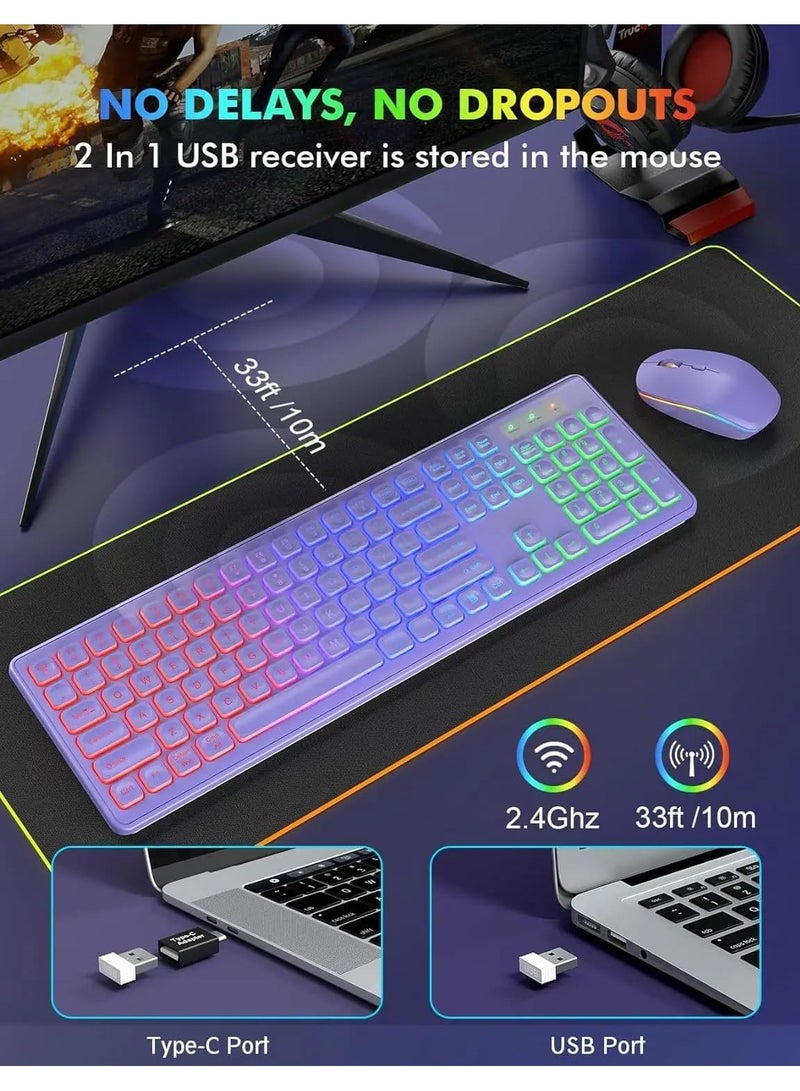 Backlit 2.4G Wireless Keyboard and Mouse Combo Rechargeable for Office Home, USB ChargingFull Size Ergonomic Tilt Angle Keyboard with Mouse for Mac OS, for Windows - Image 4