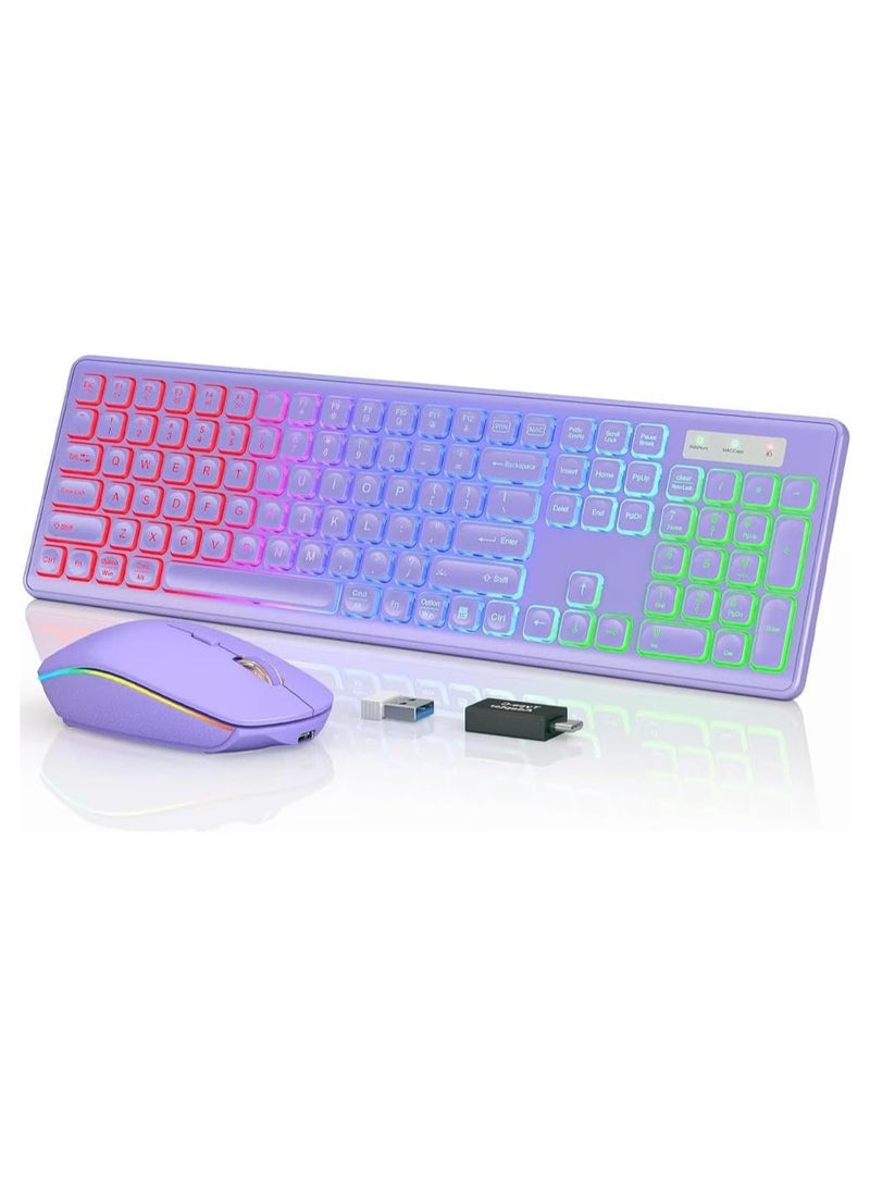 Backlit 2.4G Wireless Keyboard and Mouse Combo Rechargeable for Office Home, USB ChargingFull Size Ergonomic Tilt Angle Keyboard with Mouse for Mac OS, for Windows - Image 1