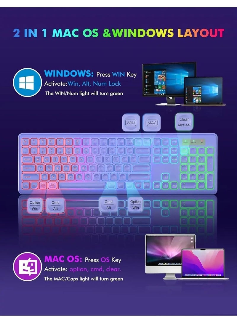 Backlit 2.4G Wireless Keyboard and Mouse Combo Rechargeable for Office Home, USB ChargingFull Size Ergonomic Tilt Angle Keyboard with Mouse for Mac OS, for Windows - Image 3