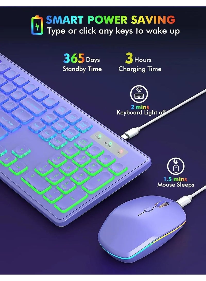 Backlit 2.4G Wireless Keyboard and Mouse Combo Rechargeable for Office Home, USB ChargingFull Size Ergonomic Tilt Angle Keyboard with Mouse for Mac OS, for Windows - Image 2