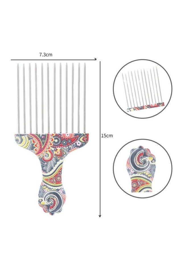 Yinhing Hair Pick, Professional Hair Pick Comb Afro Stainless Steel Hair Pick Comb for Women and Men, Picks for Afro Hair, Hair Comb for Hair Styling (Waist flower K4) - Image 2