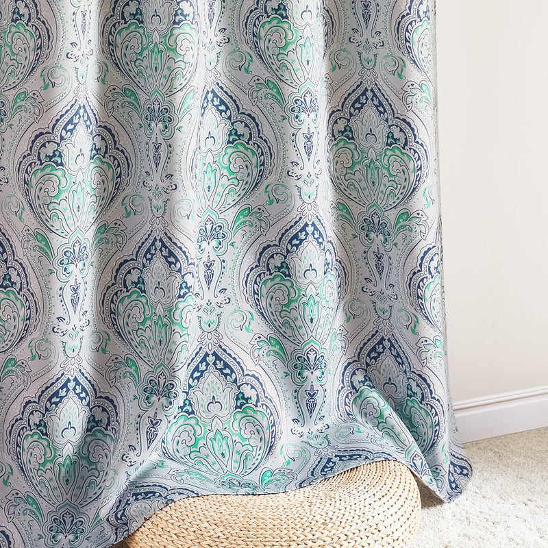 KGORGE Curtains 84 inch Length - Blackout Curtains for Bedroom Farmhouse Curtains Damask Geometry Medallion Backdrop for Dining Living Room RV, Biscay Green, 52 Wide x 84 Long, 2 Pcs - Image 2