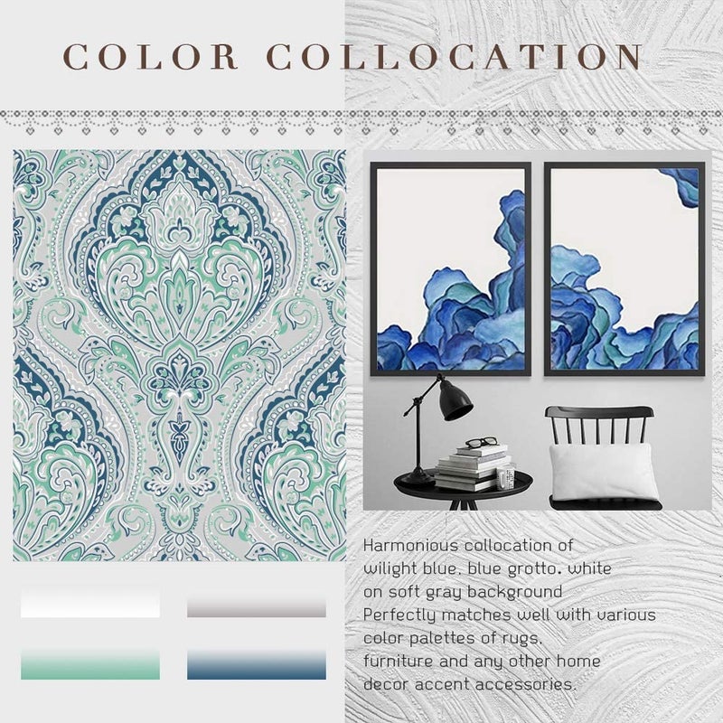 KGORGE Curtains 84 inch Length - Blackout Curtains for Bedroom Farmhouse Curtains Damask Geometry Medallion Backdrop for Dining Living Room RV, Biscay Green, 52 Wide x 84 Long, 2 Pcs - Image 5