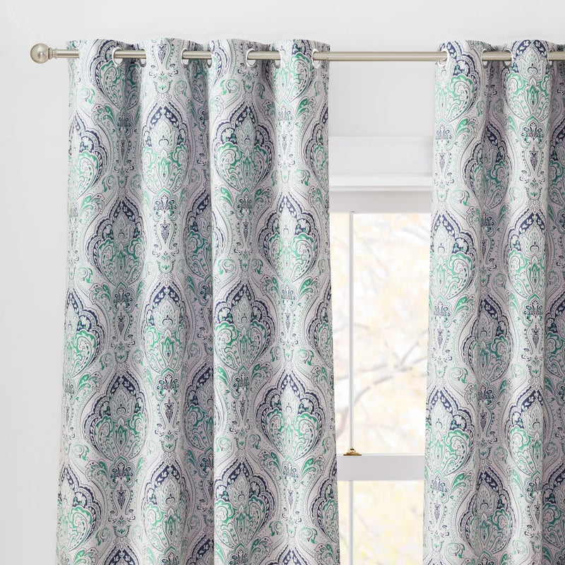 KGORGE Curtains 84 inch Length - Blackout Curtains for Bedroom Farmhouse Curtains Damask Geometry Medallion Backdrop for Dining Living Room RV, Biscay Green, 52 Wide x 84 Long, 2 Pcs - Image 1