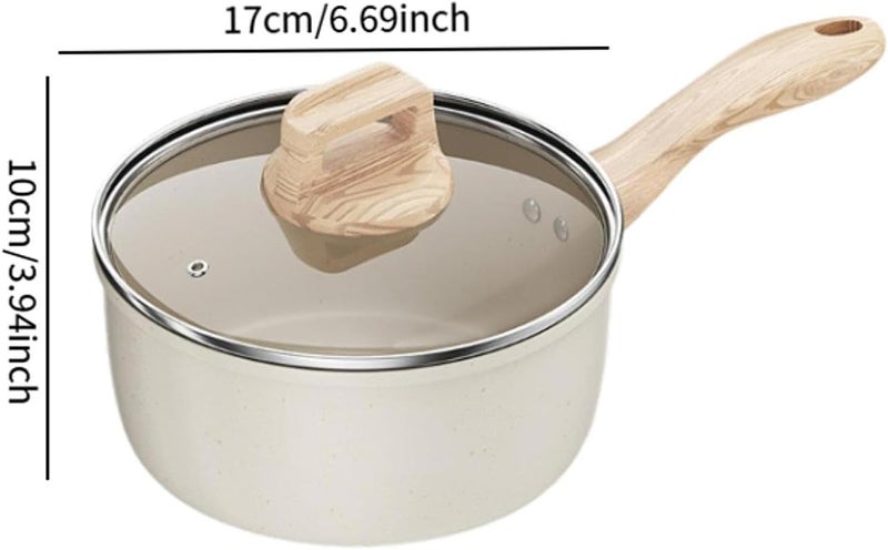 Milk Pan Sauce Pot with Long Handle Multipurpose Non Stick Small Saucepan Soup Pot for Stovetops Hotels Induction Camping, 16cm with Glass Lid - Image 3