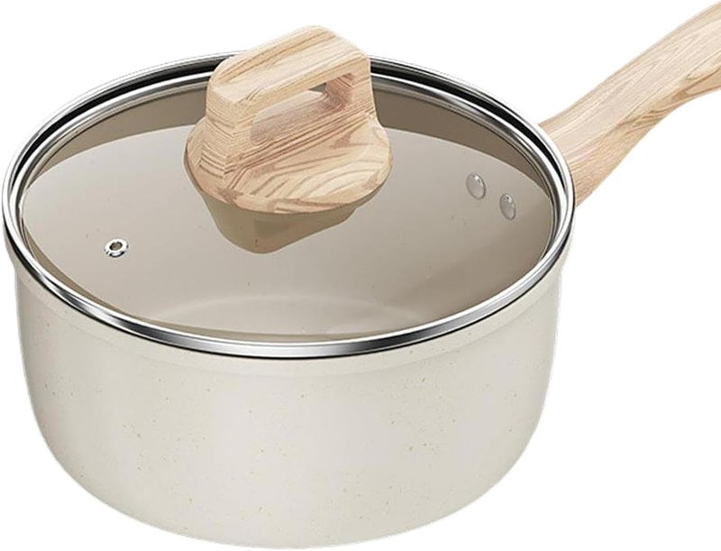 Milk Pan Sauce Pot with Long Handle Multipurpose Non Stick Small Saucepan Soup Pot for Stovetops Hotels Induction Camping, 16cm with Glass Lid - Image 2